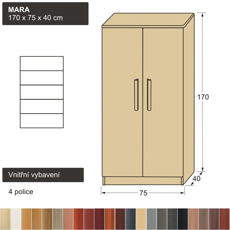 dřevěná policová skříň z masivu MARA 170x75x40