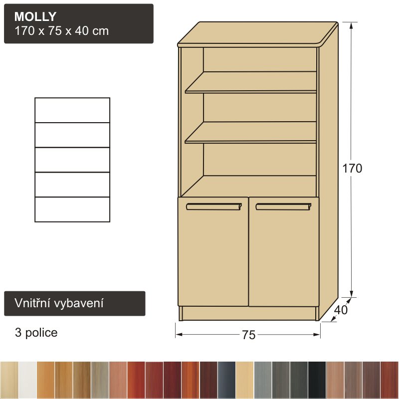 knihovna z masivu otevřená MOLLY 170x75x40
