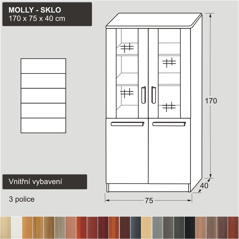 bílá knihovna z masivu MOLLY SKLO 170x75x40