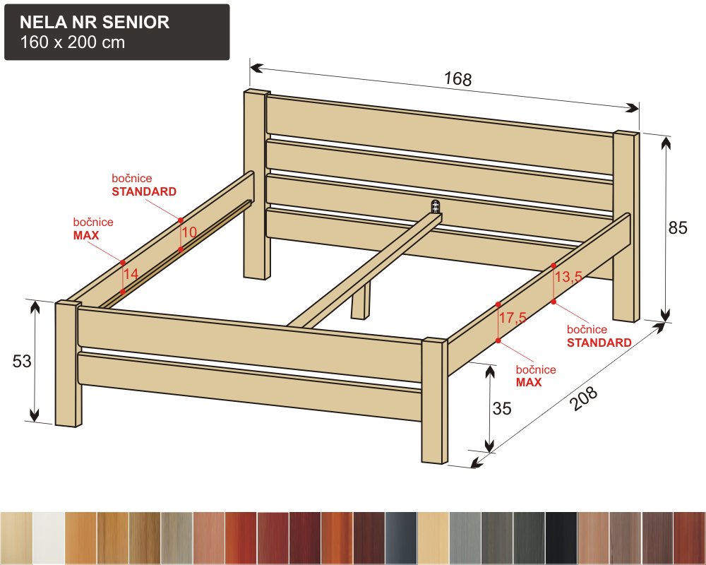 vysoké senior dvoulůžko z masivu NELA NR SENIOR 160x200