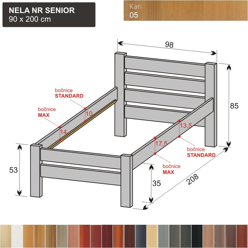SLEVA - zvýšená postel NELA NR SENIOR 90x200 / Kari 05