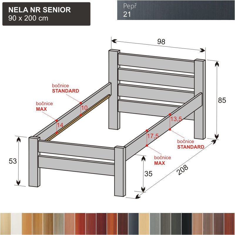 SLEVA - zvýšená postel NELA NR SENIOR 90x200 / Pepř 21