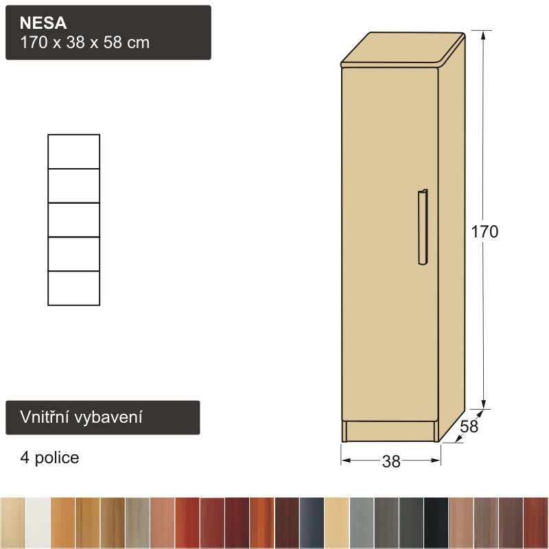 úzká policová skříň z masivu NESA 170x38x58