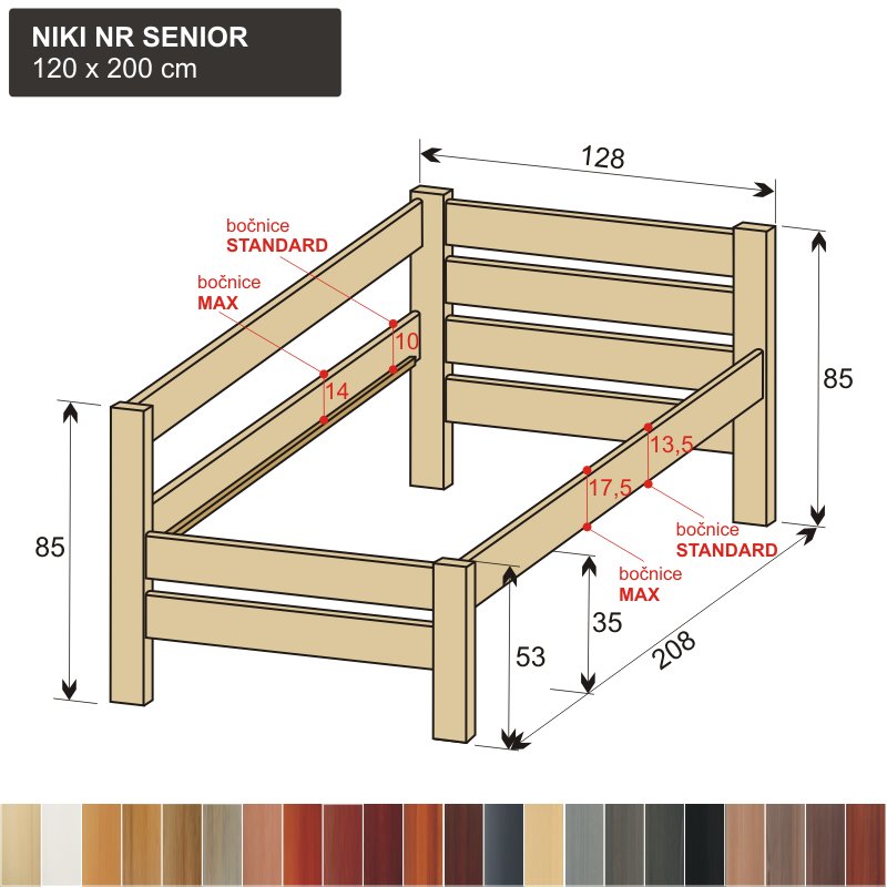 zvýšená postel z masivu pro seniory NIKI NR SENIOR 120x200