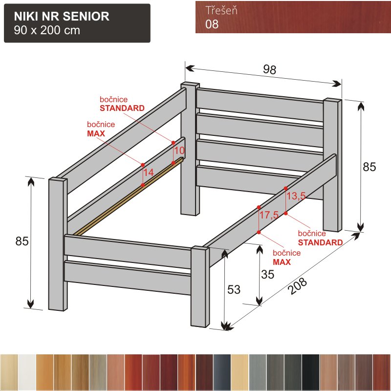 SLEVA - senior postel NIKI NR SENIOR 90x200 levá / Třešeň