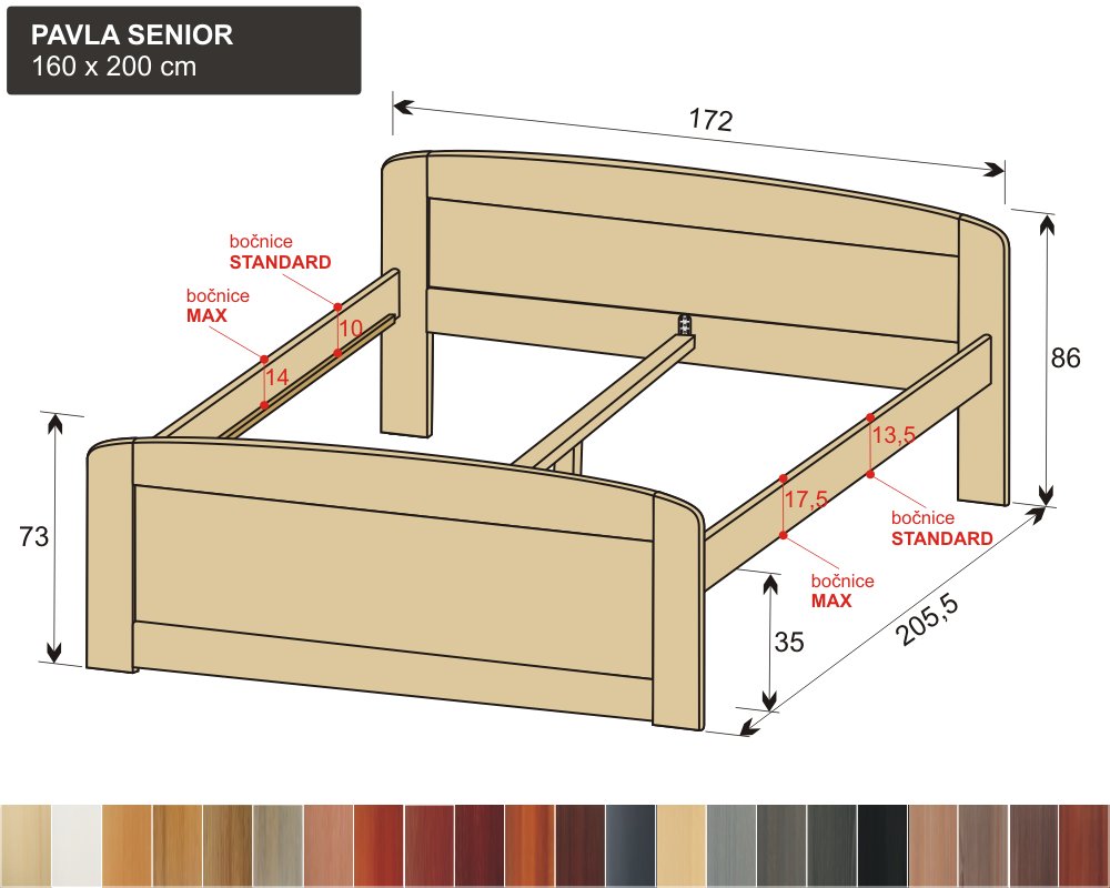 zvýšená manželská postel masiv PAVLA SENIOR 160x200