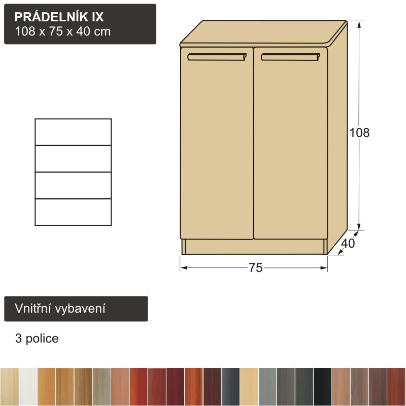 dřevěný dvířkový prádelník z masivu PRÁDELNÍK IX