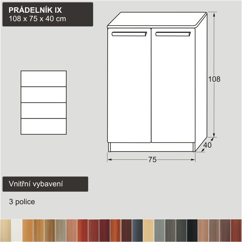 bílý dvířkový PRÁDELNÍK IX z masivu