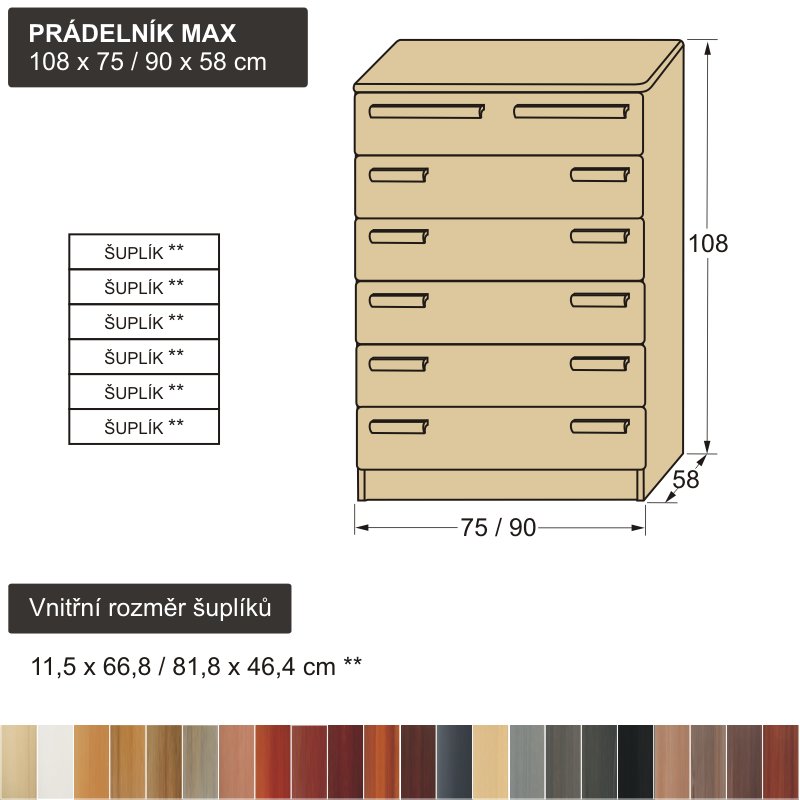 prostorný PRÁDELNÍK MAX z masivu prádelník do ložnice