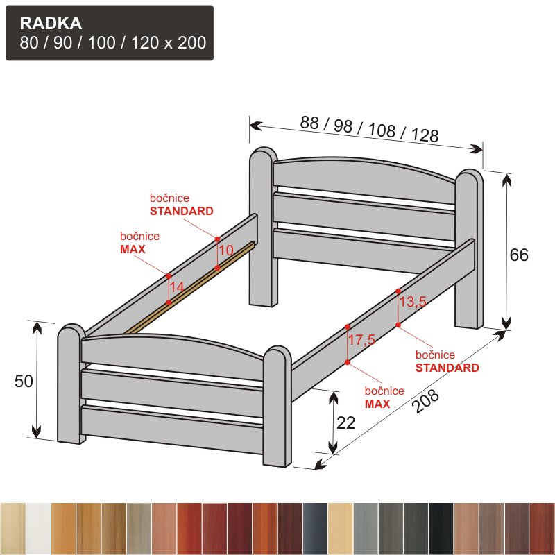 stabilní postel z masivu RADKA mořené jednolůžko