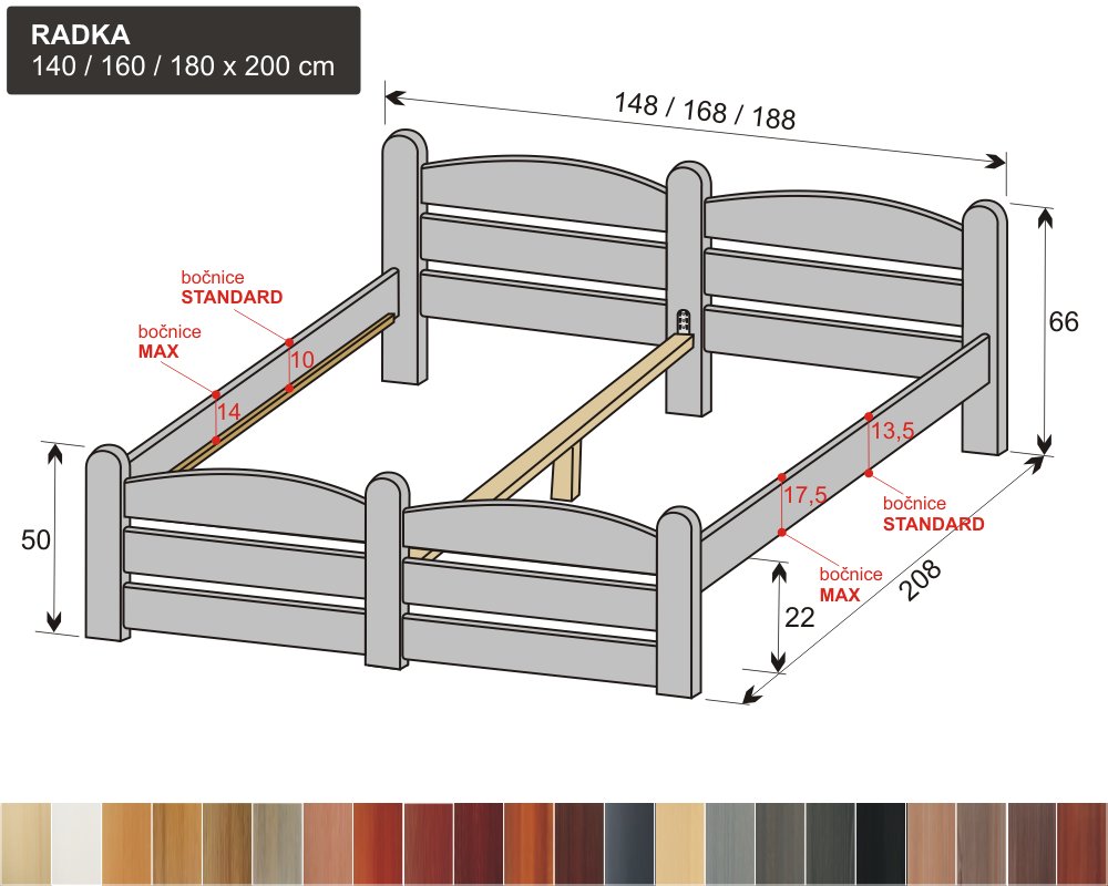 mořené dvoulůžko z masivu RADKA, manželská postel