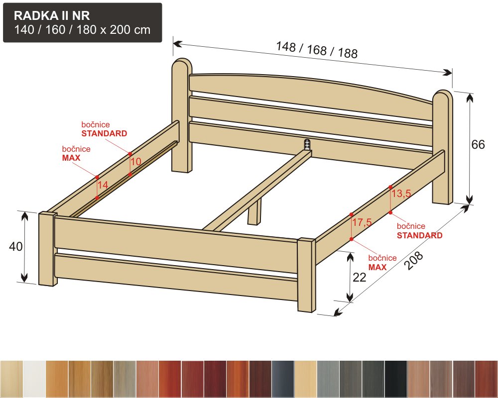 dřevěné dvojlůžko z masivu RADKA II NR, dvoulůžko