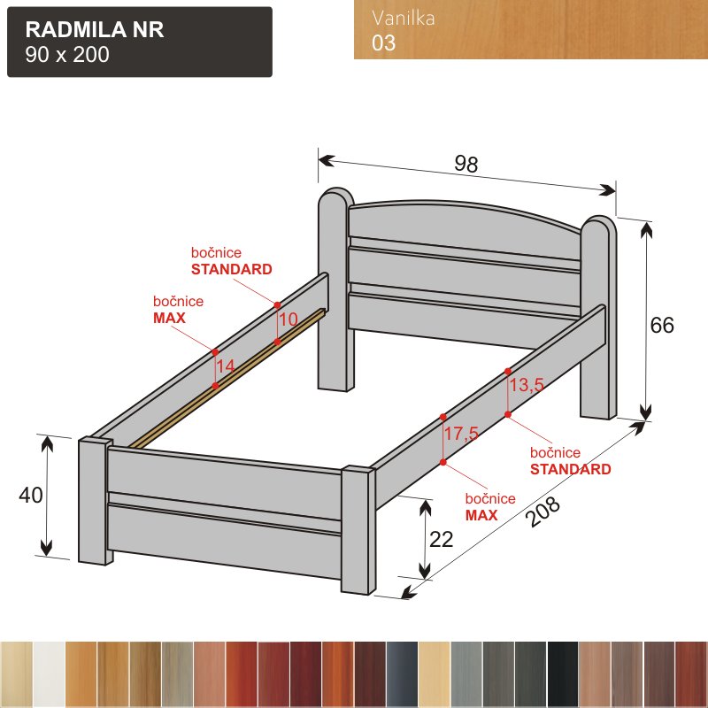 SLEVA - jednolůžko masiv RADMILA NR 90x200 / Vanilka 03