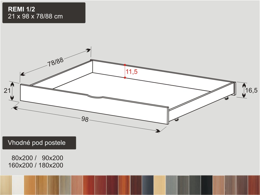 bílý úložný prostor masiv REMI 1/2 pod bílé postele