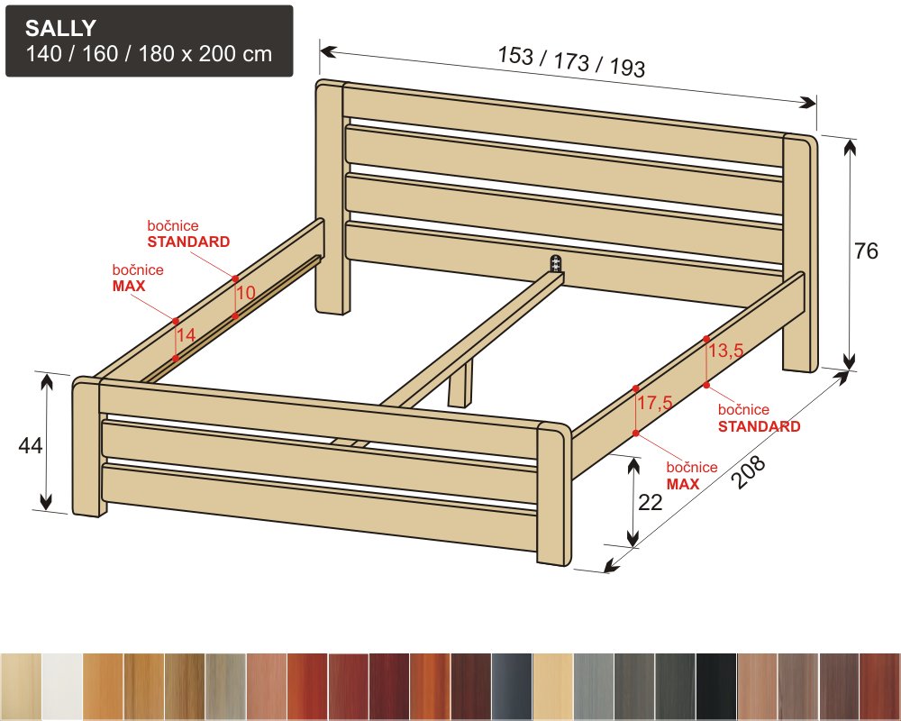 moderní dřevěné dvoulůžko z masivu SALLY do ložnice