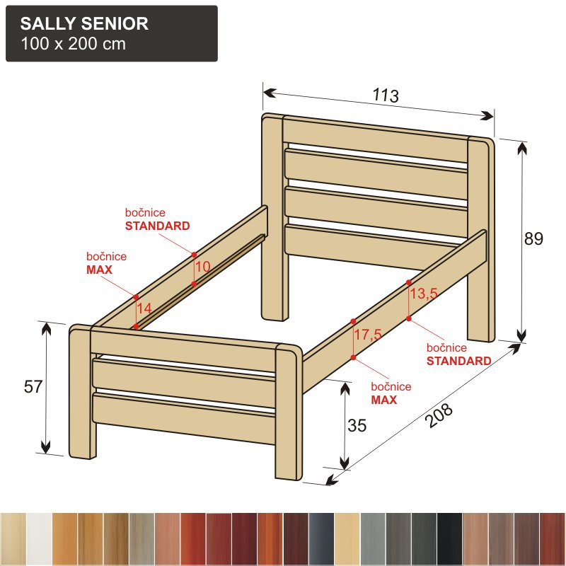 zvýšená postel z masivu pro seniory SALLY SENIOR 100x200