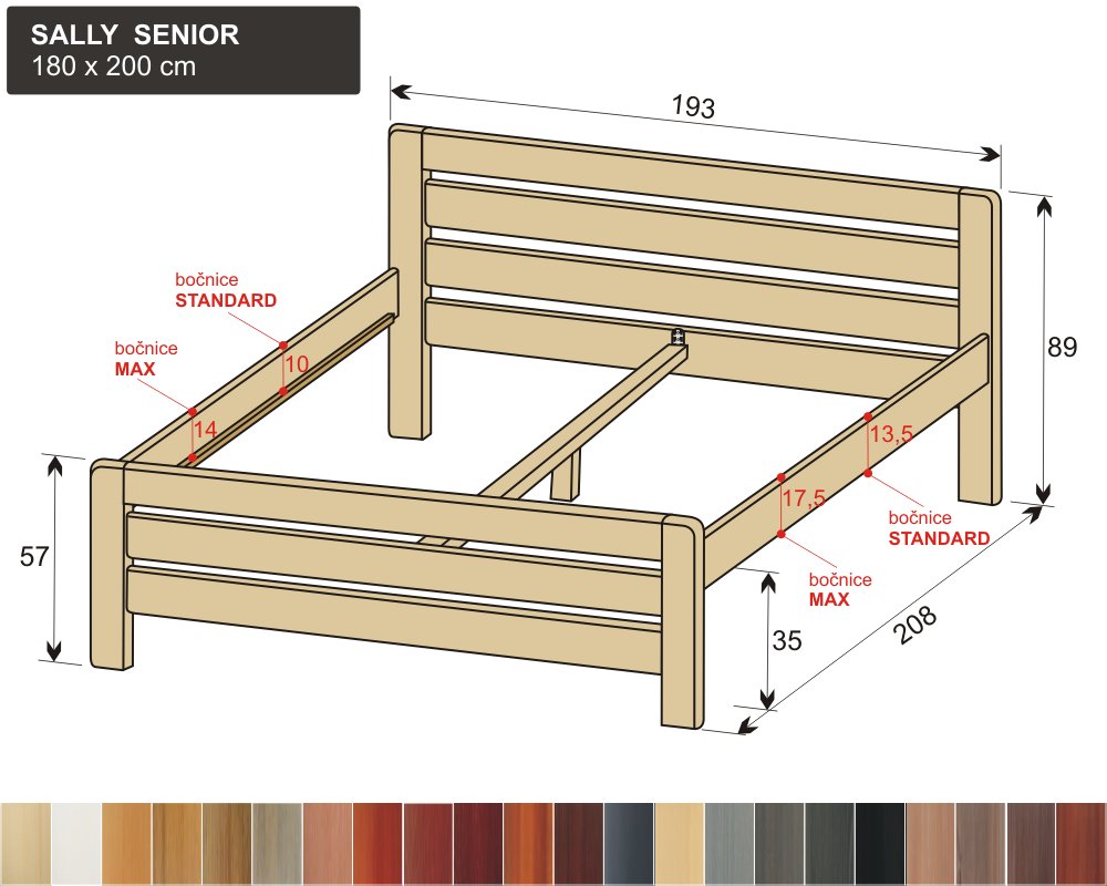 zvýšené senior dvoulůžko z masivu SALLY SENIOR 180x200