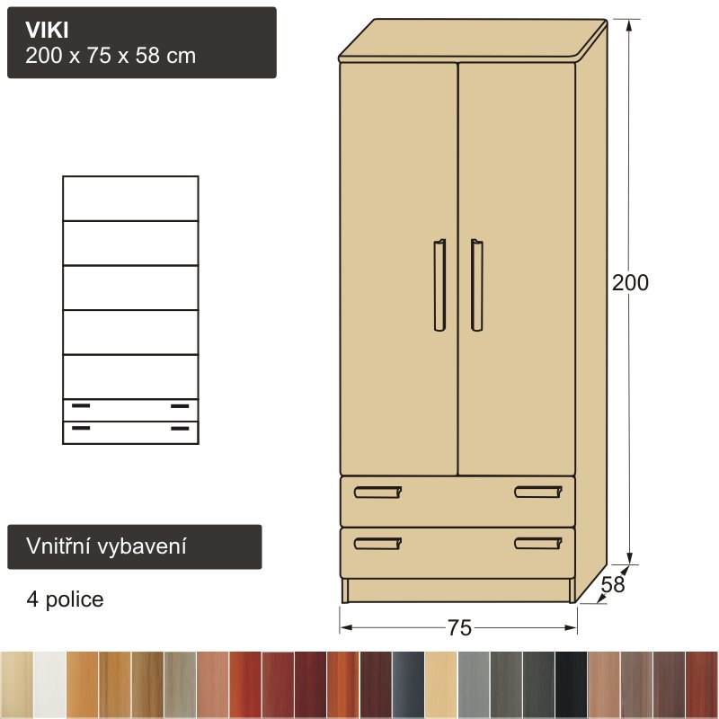 hluboká policová skříň z masivu VIKI 200x75x58