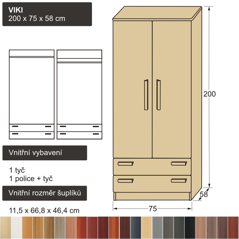 smrková šatní skříň masiv smrk VIKI 200x75x58
