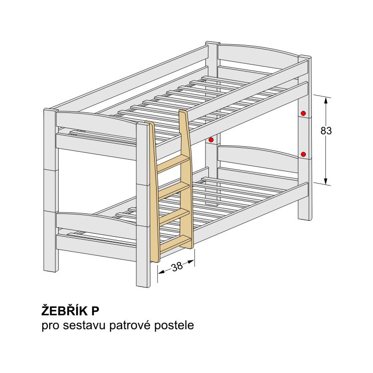 nášlapný ŽEBŘÍK P na patrovou postel z masivu