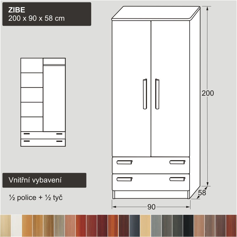 bílá pološatní kombinovaná skříň masiv ZIBE 200x90x58